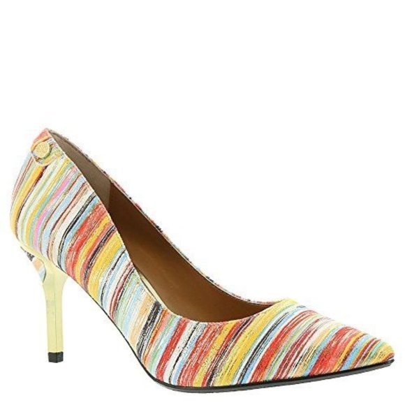 NIB ✅ J. Renee Bryanne Shoes ~ Multi-Color Stripes ~ Gold 3" Heels 9M ✨BNIB - Picture 1 of 17